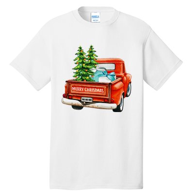 Vintage Wagon Christmas Classic Red Truck Car Xmas Trees Tall T-Shirt