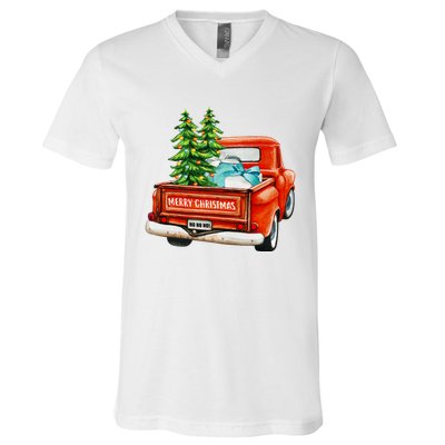 Vintage Wagon Christmas Classic Red Truck Car Xmas Trees V-Neck T-Shirt