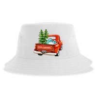 Vintage Wagon Christmas Classic Red Truck Car Xmas Trees Sustainable Bucket Hat