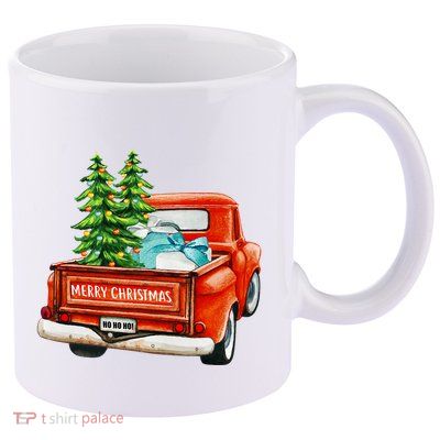 Vintage Wagon Christmas Classic Red Truck Car Xmas Trees 11oz C Handle Ceramic Mug