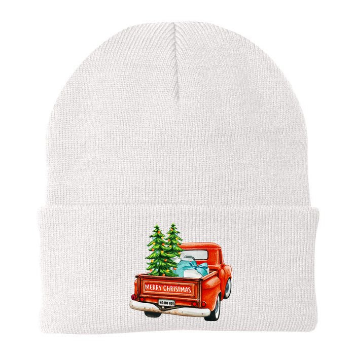 Vintage Wagon Christmas Classic Red Truck Car Xmas Trees Knit Cap Winter Beanie