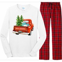 Vintage Wagon Christmas Classic Red Truck Car Xmas Trees Long Sleeve Pajama Set