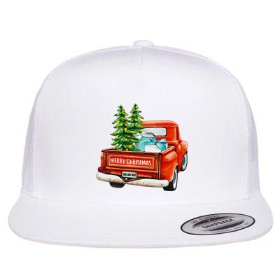 Vintage Wagon Christmas Classic Red Truck Car Xmas Trees Flatbill Hat