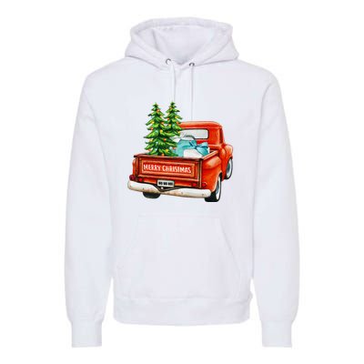 Vintage Wagon Christmas Classic Red Truck Car Xmas Trees Premium Hoodie