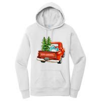 Vintage Wagon Christmas Classic Red Truck Car Xmas Trees Women's Pullover Hoodie