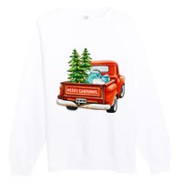 Vintage Wagon Christmas Classic Red Truck Car Xmas Trees Premium Crewneck Sweatshirt