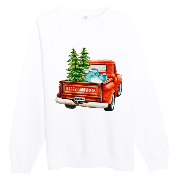 Vintage Wagon Christmas Classic Red Truck Car Xmas Trees Premium Crewneck Sweatshirt