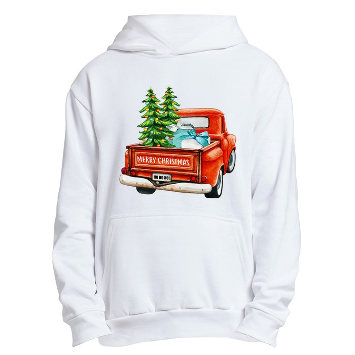 Vintage Wagon Christmas Classic Red Truck Car Xmas Trees Urban Pullover Hoodie