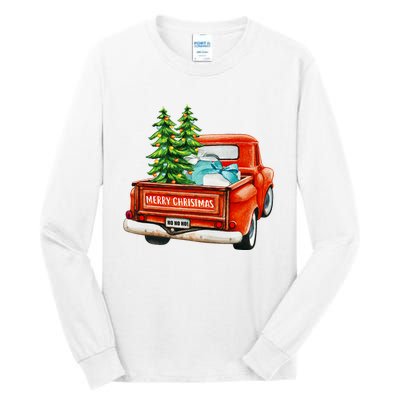 Vintage Wagon Christmas Classic Red Truck Car Xmas Trees Tall Long Sleeve T-Shirt