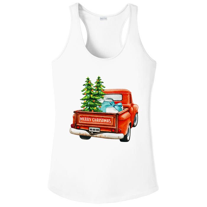 Vintage Wagon Christmas Classic Red Truck Car Xmas Trees Ladies PosiCharge Competitor Racerback Tank