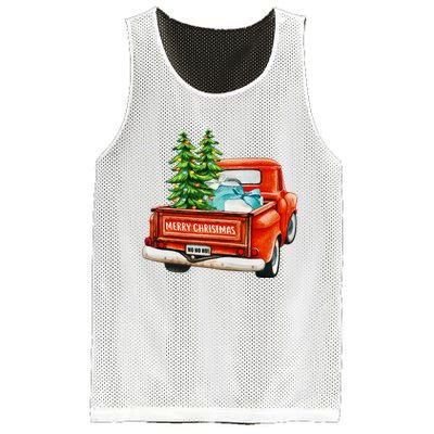 Vintage Wagon Christmas Classic Red Truck Car Xmas Trees Mesh Reversible Basketball Jersey Tank