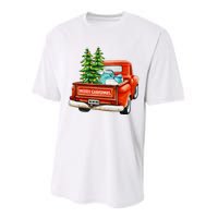 Vintage Wagon Christmas Classic Red Truck Car Xmas Trees Performance Sprint T-Shirt