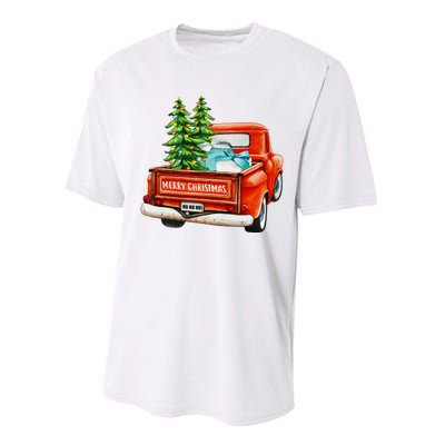 Vintage Wagon Christmas Classic Red Truck Car Xmas Trees Performance Sprint T-Shirt