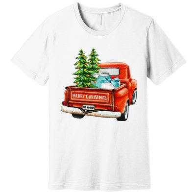 Vintage Wagon Christmas Classic Red Truck Car Xmas Trees Premium T-Shirt