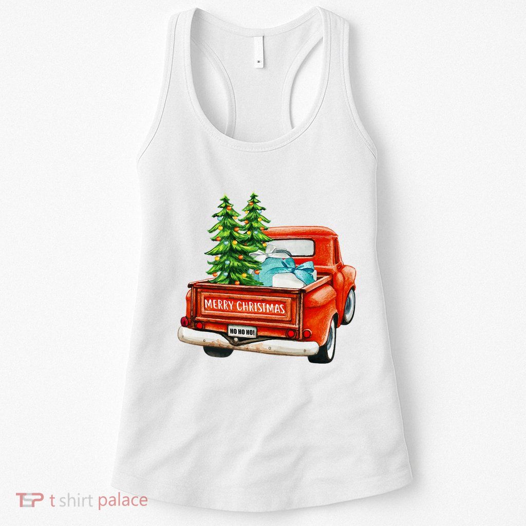Vintage Wagon Christmas Classic Red Truck Car Xmas Trees Womens Tank Top