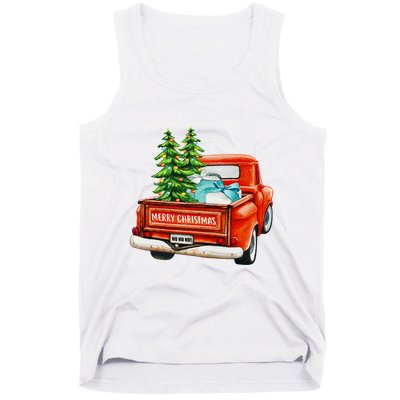 Vintage Wagon Christmas Classic Red Truck Car Xmas Trees Tank Top
