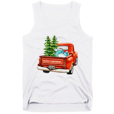 Vintage Wagon Christmas Classic Red Truck Car Xmas Trees Tank Top