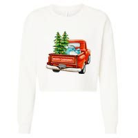 Vintage Wagon Christmas Classic Red Truck Car Xmas Trees Cropped Pullover Crew