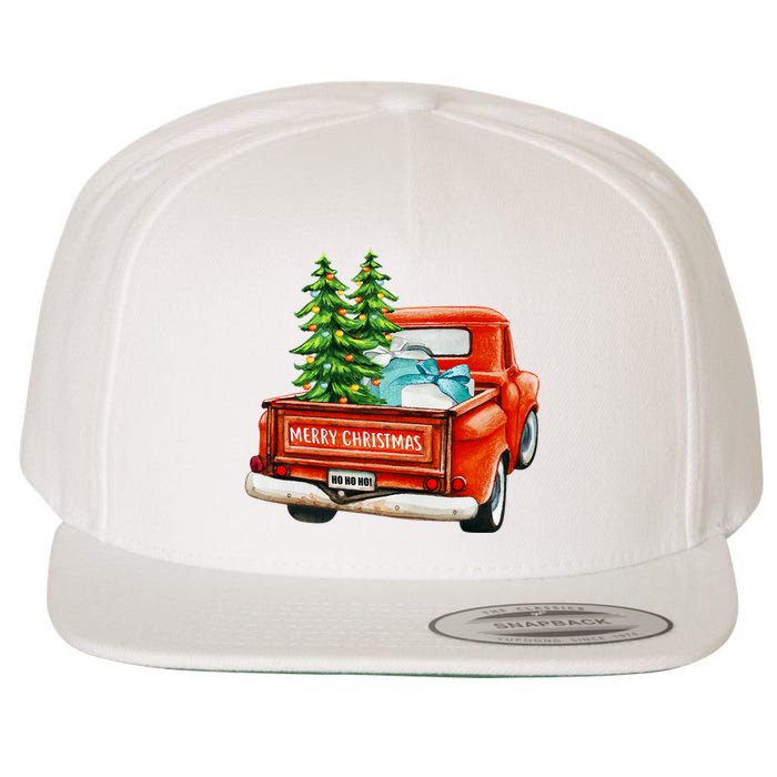 Vintage Wagon Christmas Classic Red Truck Car Xmas Trees Wool Snapback Cap