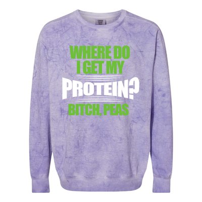 Vegan Where Do I Get My Protein? Bitch Peas Veganism Gift Colorblast Crewneck Sweatshirt