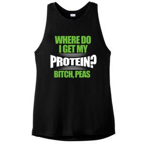 Vegan Where Do I Get My Protein? Bitch Peas Veganism Gift Ladies PosiCharge Tri-Blend Wicking Tank