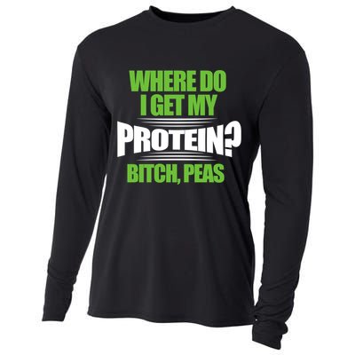 Vegan Where Do I Get My Protein? Bitch Peas Veganism Gift Cooling Performance Long Sleeve Crew
