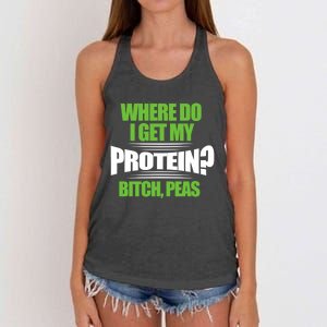 Vegan Where Do I Get My Protein? Bitch Peas Veganism Gift Women's Knotted Racerback Tank