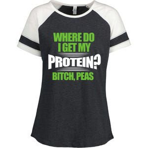 Vegan Where Do I Get My Protein? Bitch Peas Veganism Gift Enza Ladies Jersey Colorblock Tee