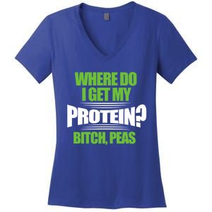 Vegan Where Do I Get My Protein? Bitch Peas Veganism Gift Women's V-Neck T-Shirt