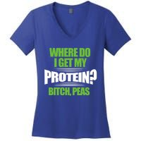 Vegan Where Do I Get My Protein? Bitch Peas Veganism Gift Women's V-Neck T-Shirt