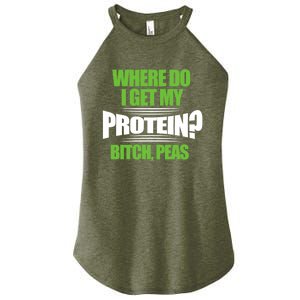 Vegan Where Do I Get My Protein? Bitch Peas Veganism Gift Women's Perfect Tri Rocker Tank