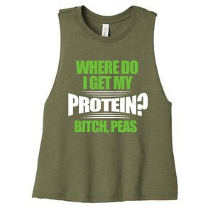 Vegan Where Do I Get My Protein? Bitch Peas Veganism Gift Women's Racerback Cropped Tank