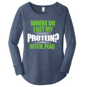 Vegan Where Do I Get My Protein? Bitch Peas Veganism Gift Women's Perfect Tri Tunic Long Sleeve Shirt