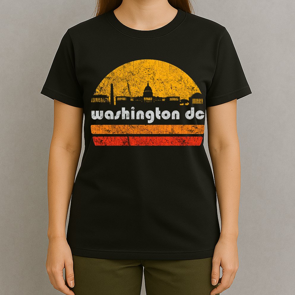 Vintage Washington DC City Skyline Retro Sunset Weathered T-Shirt