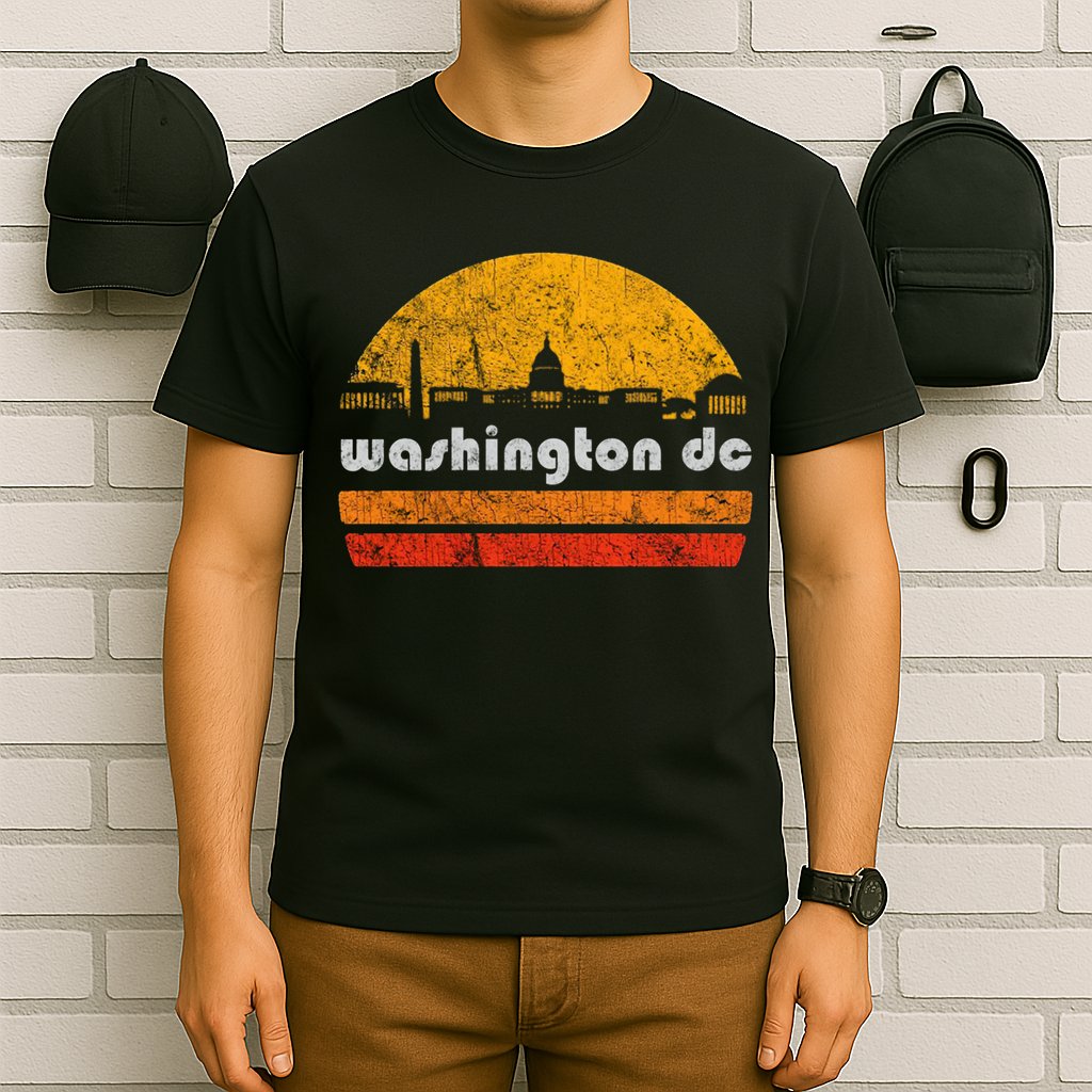 Vintage Washington DC City Skyline Retro Sunset Weathered T-Shirt