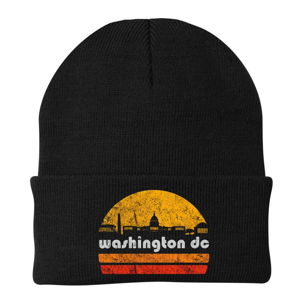 Vintage Washington DC City Skyline Retro Sunset Weathered Beanie