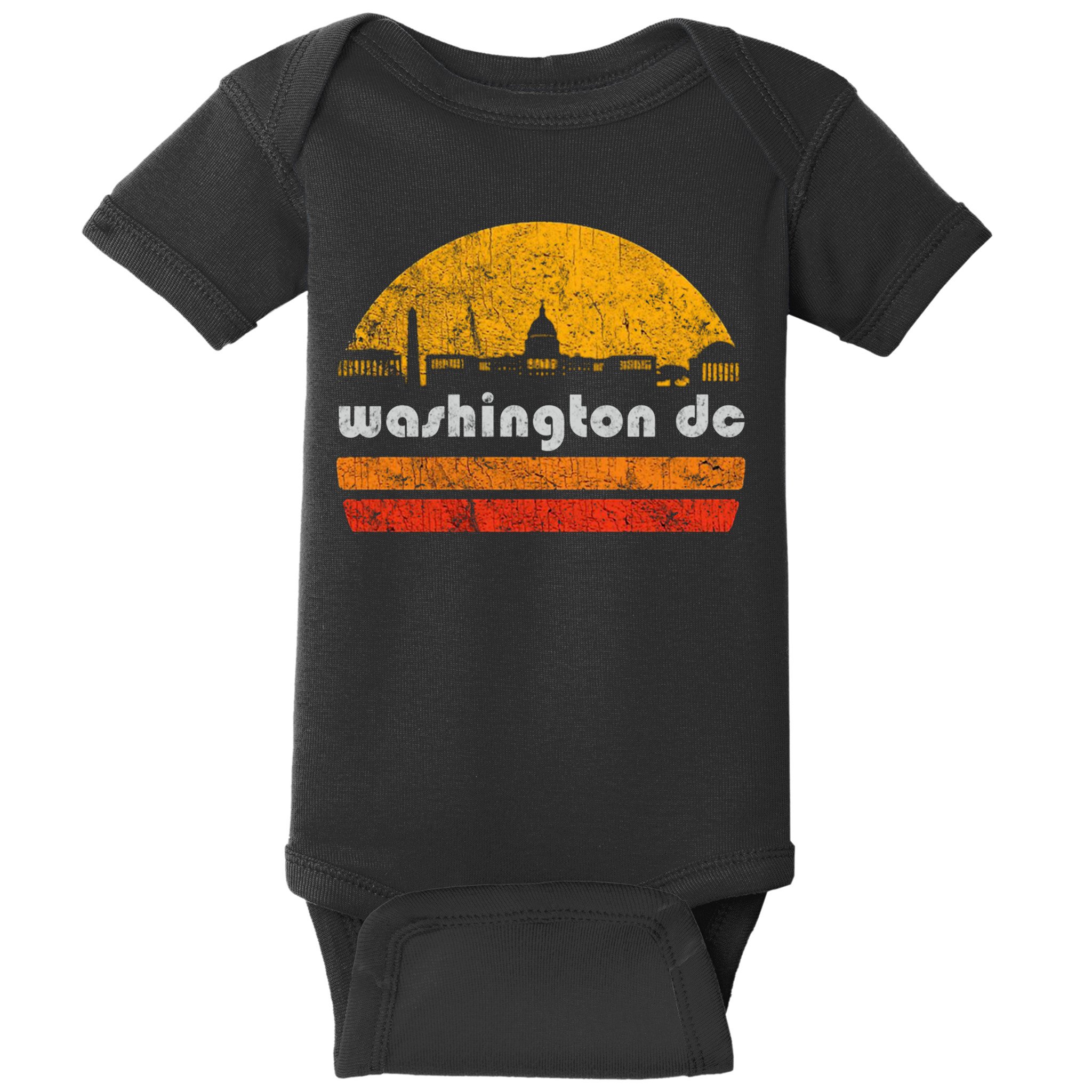 Vintage Washington DC City Skyline Retro Sunset Weathered Baby Bodysuit