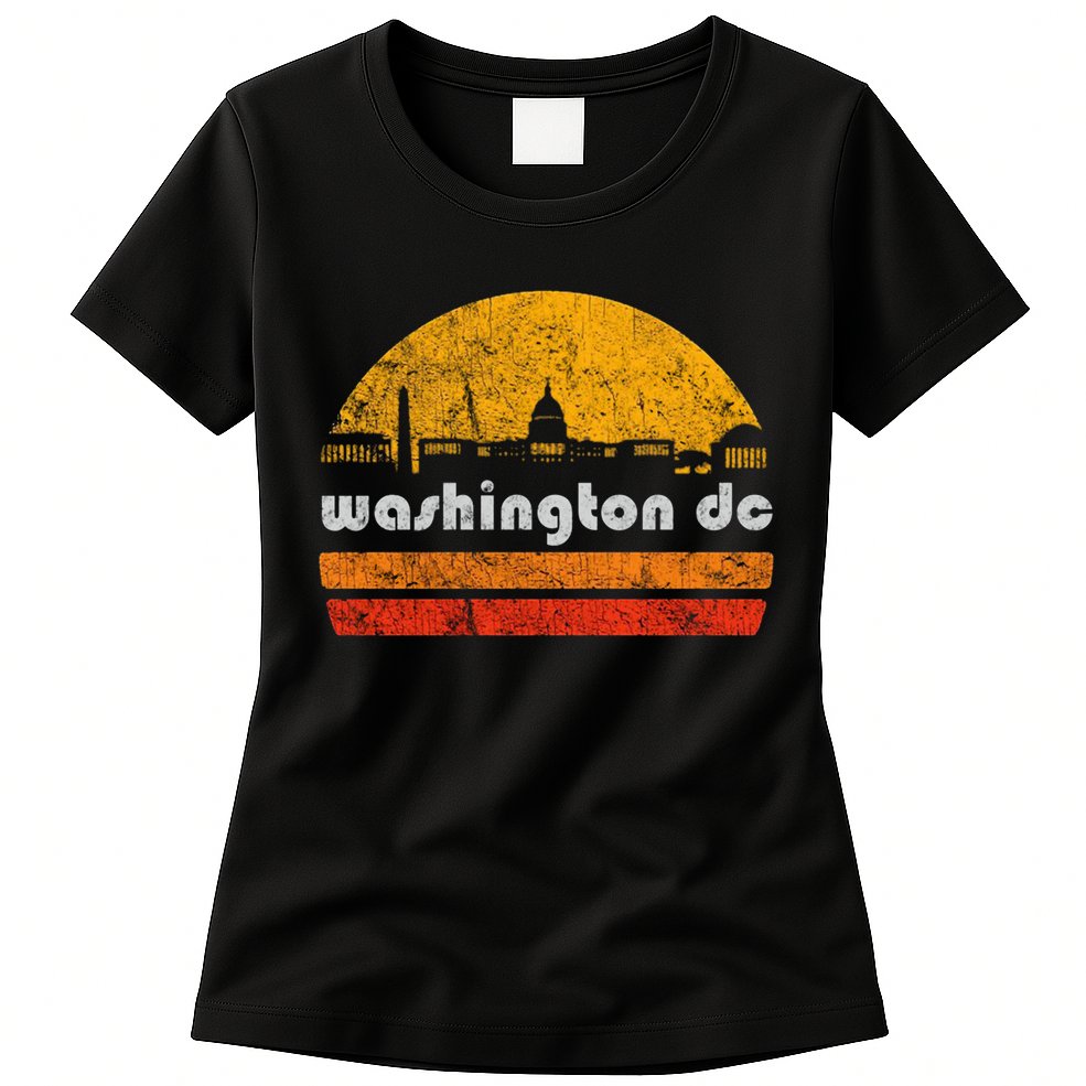 Vintage Washington DC City Skyline Retro Sunset Weathered Womens T-Shirt