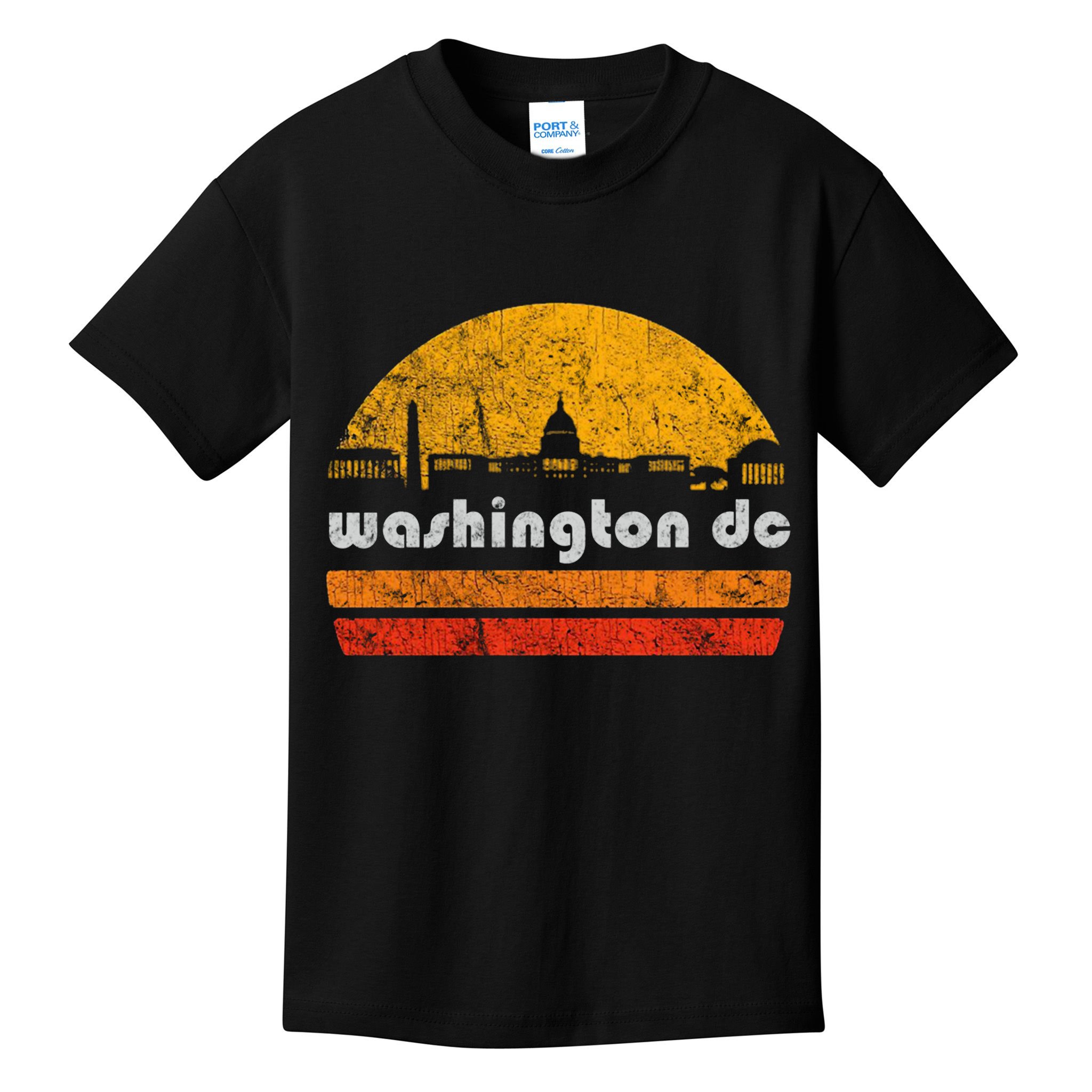 Vintage Washington DC City Skyline Retro Sunset Weathered Kids T-Shirt