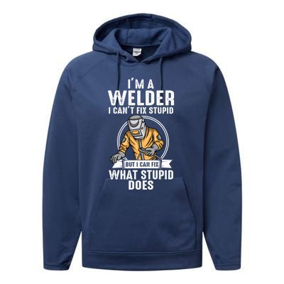 Vintage Welder Design Funny Welder Meme Welding Funny Gift Performance Fleece Hoodie