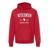 Vintage Wisconsin Est 1849 Badger State Premium Hoodie