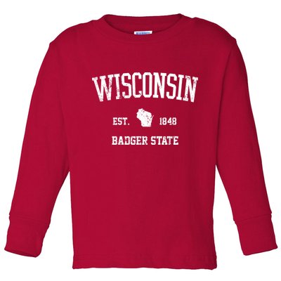 Vintage Wisconsin Est 1849 Badger State Toddler Long Sleeve Shirt