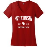 Vintage Wisconsin Est 1849 Badger State Women's V-Neck T-Shirt