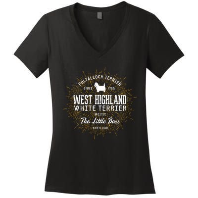 Vintage Westie For Dog Lovers West Highland White Terrier Sweatshirt Women's V-Neck T-Shirt