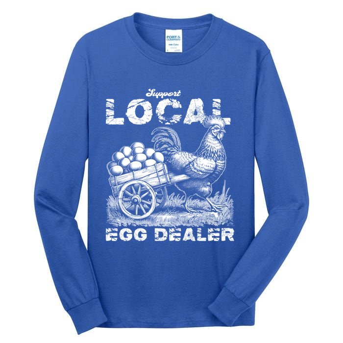 Vintage Western Funny Farm Chicken Support Local Egg Dealer Gift Tall Long Sleeve T-Shirt