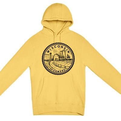 Vintage Wisconsin Forward Farmland Emblem Seal Premium Pullover Hoodie