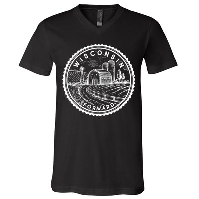 Vintage Wisconsin Forward Farmland Emblem Seal V-Neck T-Shirt