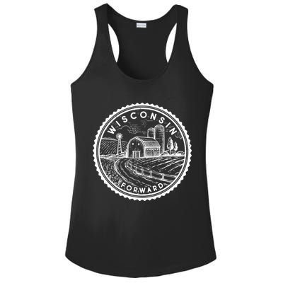 Vintage Wisconsin Forward Farmland Emblem Seal Ladies PosiCharge Competitor Racerback Tank