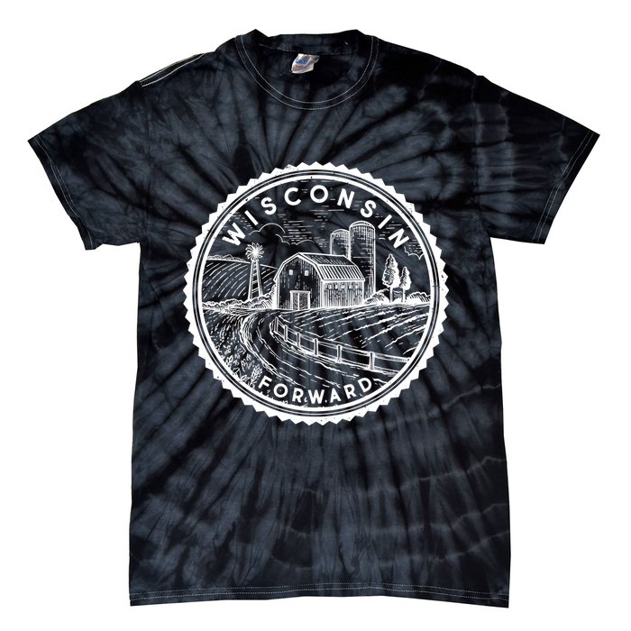 Vintage Wisconsin Forward Farmland Emblem Seal Tie-Dye T-Shirt