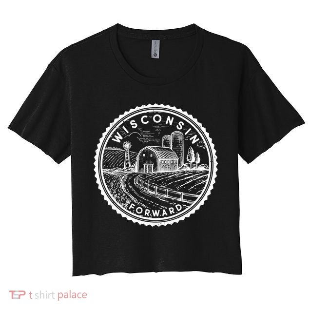 Vintage Wisconsin Forward Farmland Emblem Seal Crop Top